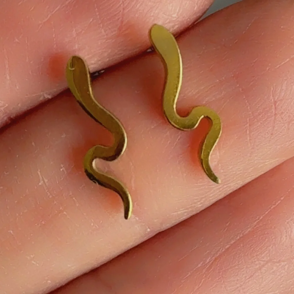 Gold Stainless Steel Snake Ear Studs | 15mm